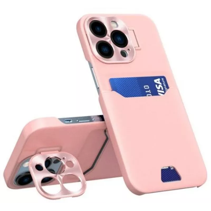iLike Apple iPhone 14 Pro Leder Standhülle Kartenetui mit Standfuß Pink