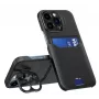 iLike Apple iPhone 14 Pro Leder Stand Case Cover Kartenetui mit Standfuß Schwarz