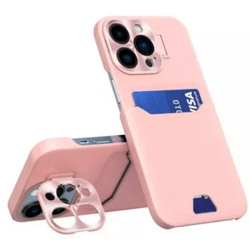 iLike Apple iPhone 14 Pro Max Kartenetui-Hülle mit Ständer, Leder-Standhülle, Pink
