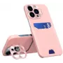 iLike Apple iPhone 14 Pro Max Kartenetui-Hülle mit Ständer, Leder-Standhülle, Pink