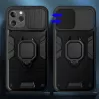 iLike Apple iPhone 14 Pro Max Ring Lens Case Schwarz - Hybrid-Schutzhülle mit integriertem Ringhalter, Kameralinsenschutz, Stoßdämpfung, kabelloses Laden kompatibel