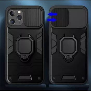 iLike Apple iPhone 14 Pro Max Ring Lens Case Schwarz - Hybrid-Schutzhülle mit integriertem Ringhalter, Kameralinsenschutz, Stoßdämpfung, kabelloses Laden kompatibel