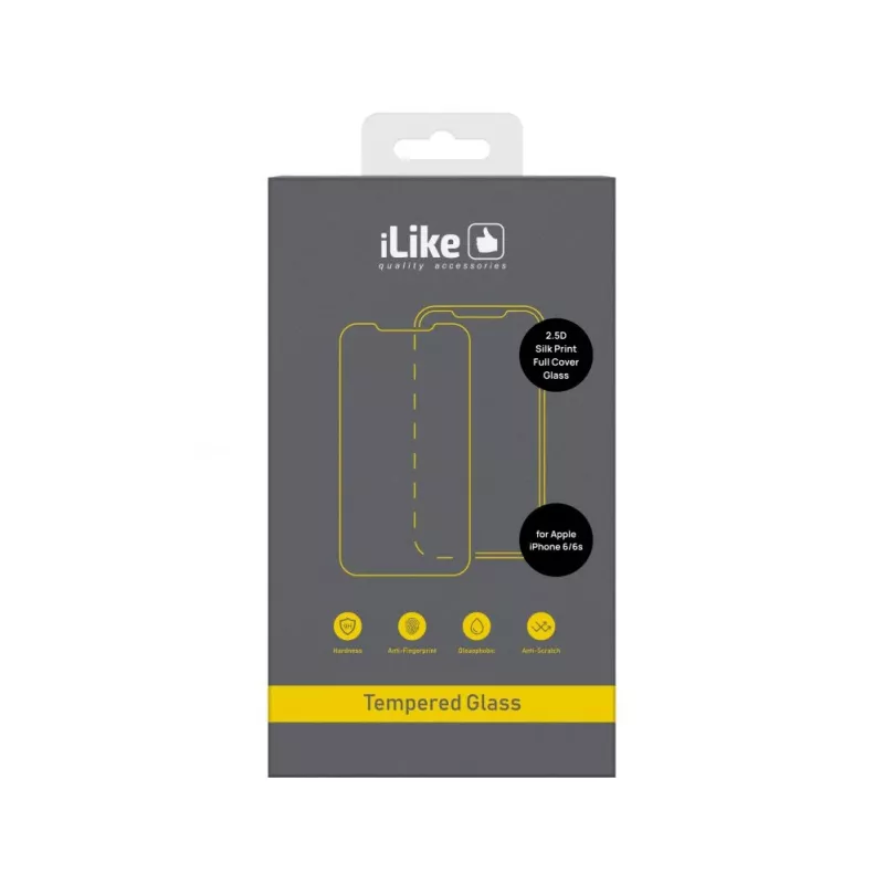 iLike Apple iPhone 6/6S 2.5D Silk Print Full Cover Glass Screen Protector - Black