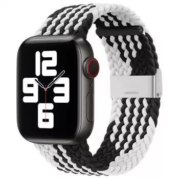 iLike Apple Watch 38/40/41mm Geflochtenes Stoffarmband Schwarz Weiß