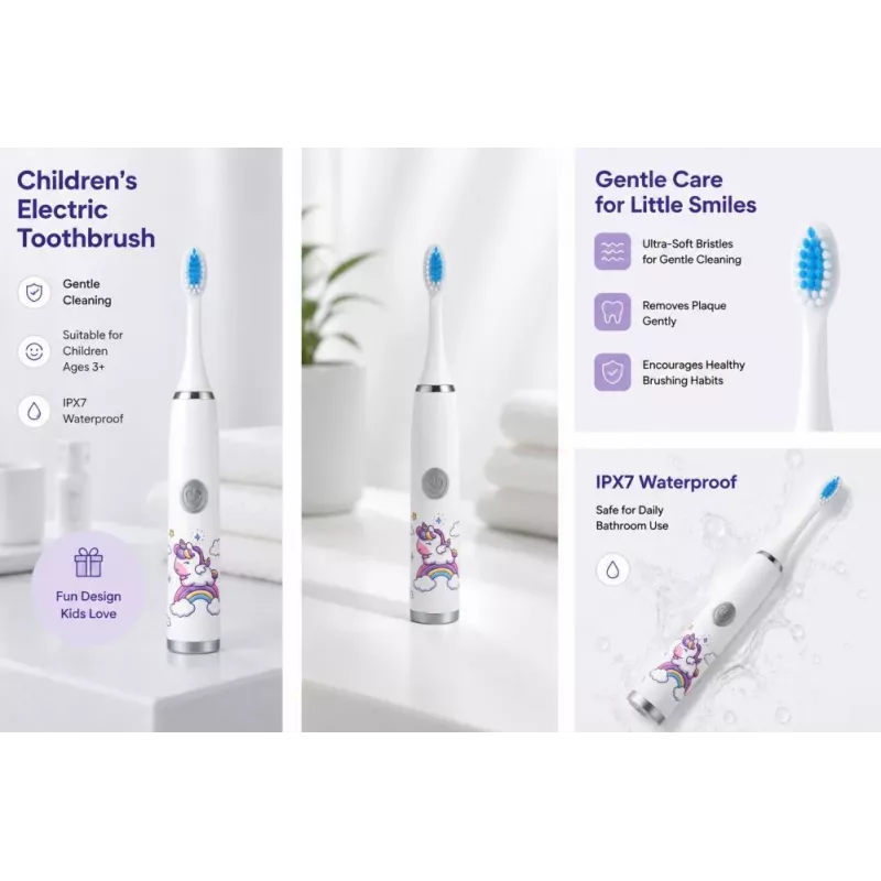 iLike Kids W3 Elektrische Zahnbürste (batteriebetrieben) +3 Aufsätze Weiß