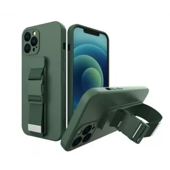 iLike Samsung Galaxy A22 5G Rope Case Gel TPU Airbag Case Cover mit Lanyard Dunkelgrün