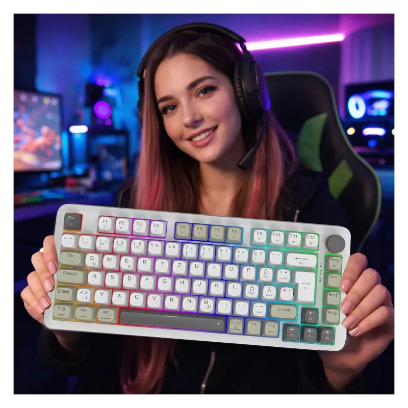 INCA Gaming-Tastatur RGB GraySwitch USB-C/BT 2,00m Weiß (IKG-455)