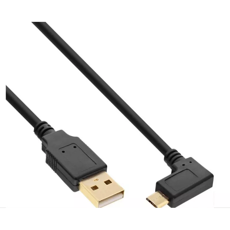 InLine Micro-USB 2.0 Kabel, USB-A Stecker auf Micro-B Stecker abgewinkelt, vergoldete Kontakte, 0,5 m