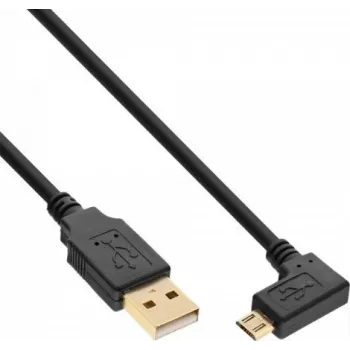 InLine Micro-USB 2.0 Kabel, USB-A Stecker auf Micro-B Stecker abgewinkelt, vergoldete Kontakte, 0,5 m