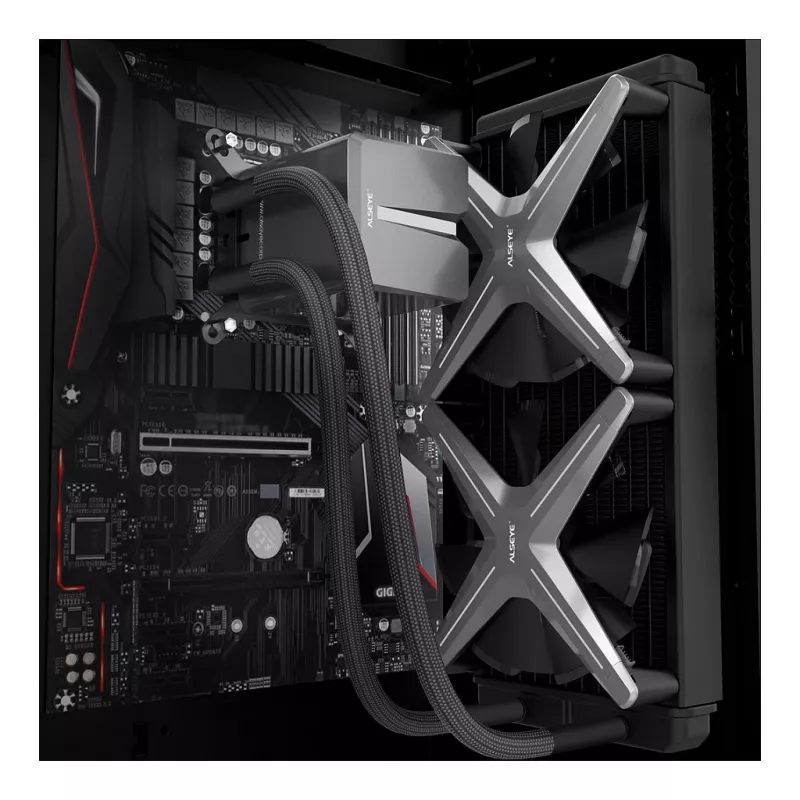 Inter-Tech ALSEYE X240 All-in-One Flüssigkeits-CPU-Kühler, 240-mm-Radiator, 2x 120-mm-PWM-Lüfter, ARGB, Intel & AMD