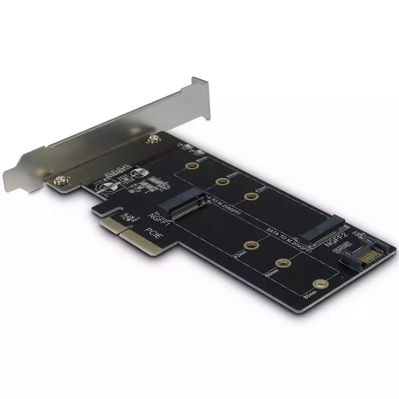 Inter-Tech PCIe-Adapterkarte KT015 PCIe x4 auf M.2 NVMe + SATA auf M.2