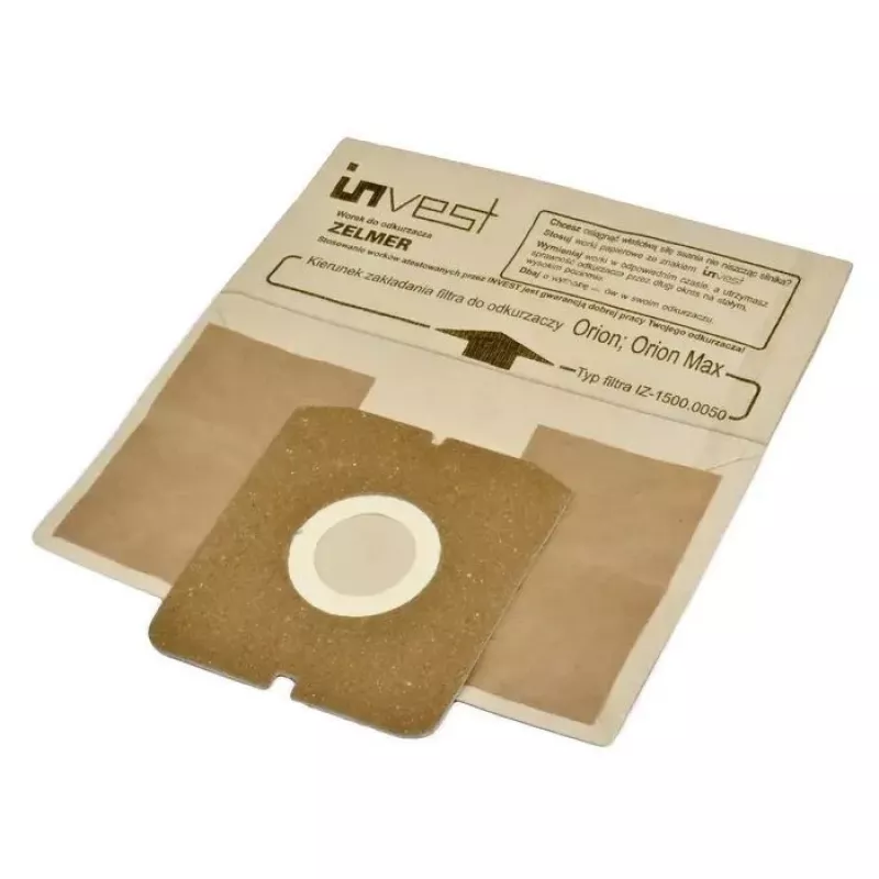 Invest Eco Papier-Staubsaugerbeutel für Zelmer 1500.0050 / Cobra II Silent 2500.0EH (5 Stück)
