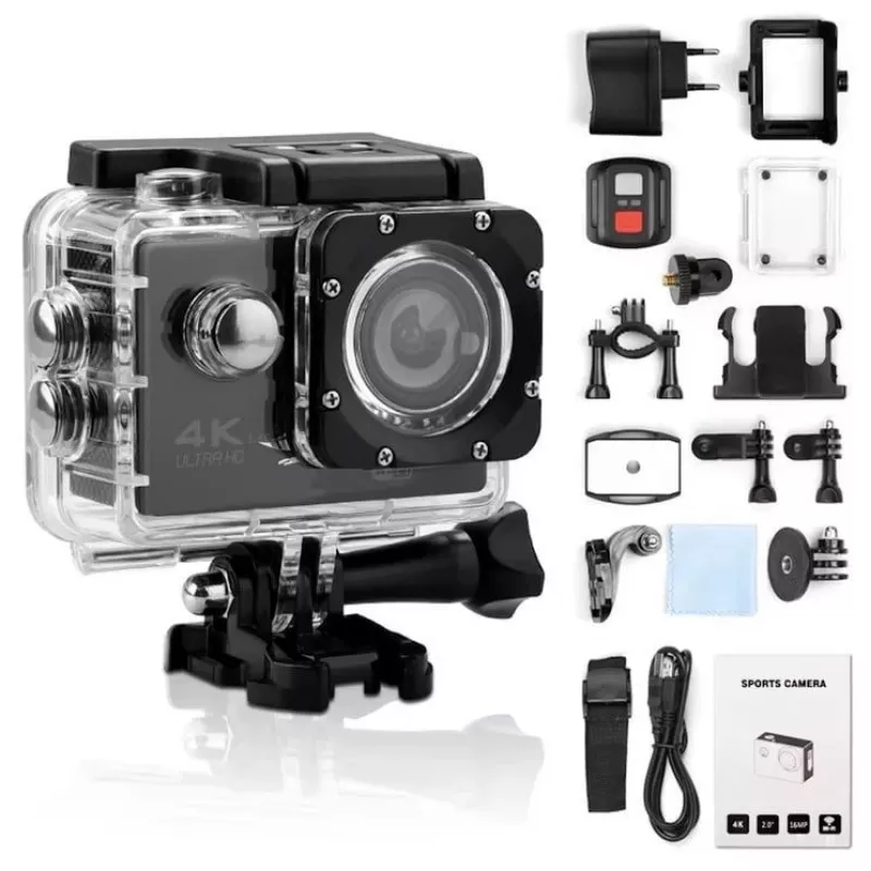 iWear K1 Ultra HD 4K 16MP Wi-Fi Sportkamera mit 2-Zoll-LCD-Fernbedienung und 8-teiligem Befestigungsset