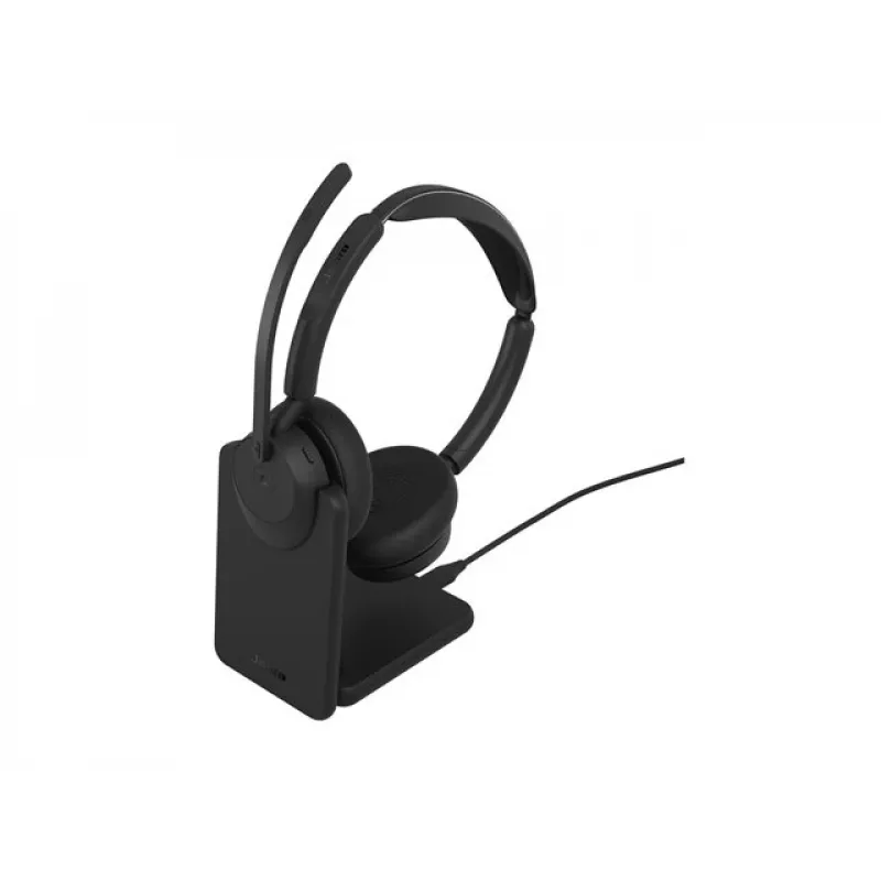 Jabra Evolve3 45 Stereo-Headset mit Link 390c USB-A-Adapter für Microsoft Teams, Schwarz