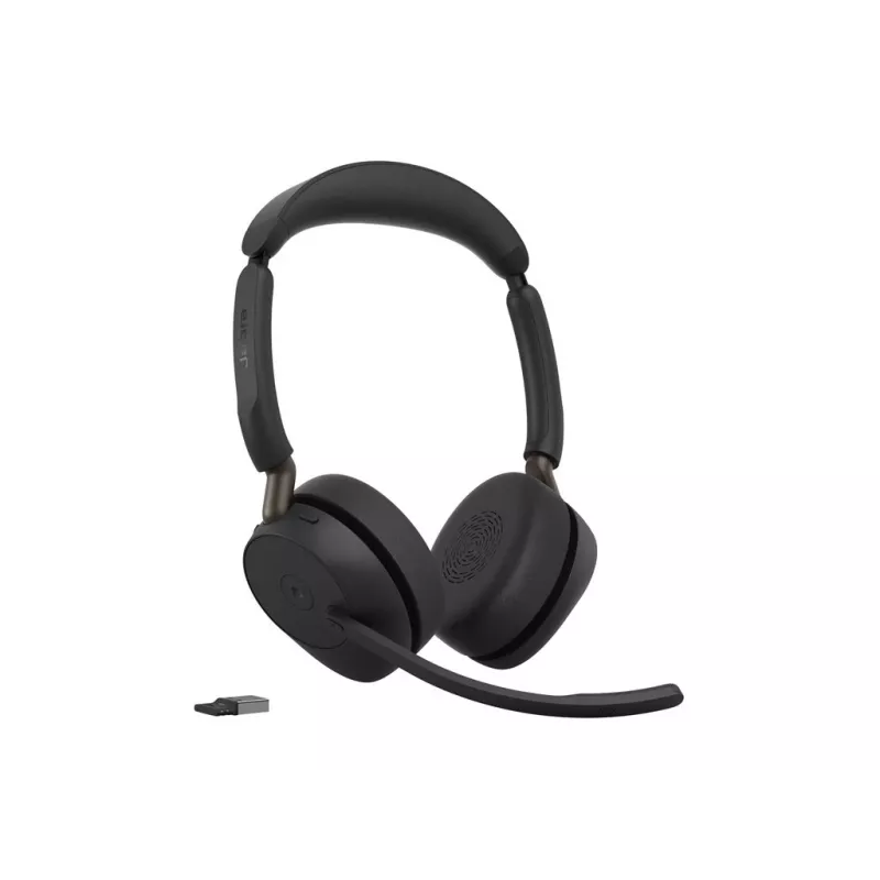 Jabra Evolve3 65 Stereo Link 390a MS Kabelloses On-Ear-Headset mit Bluetooth und USB-A-Adapter, optimiert für Microsoft Teams, Schwarz