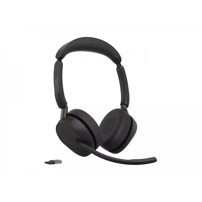 Jabra Evolve3 65 Stereo kabelloses Bluetooth-Headset mit Link 390a USB-A-Adapter und Ladestation – Microsoft Teams-zertifiziert, On-Ear, geräuschunterdrückendes Mikrofon, 37h Akku