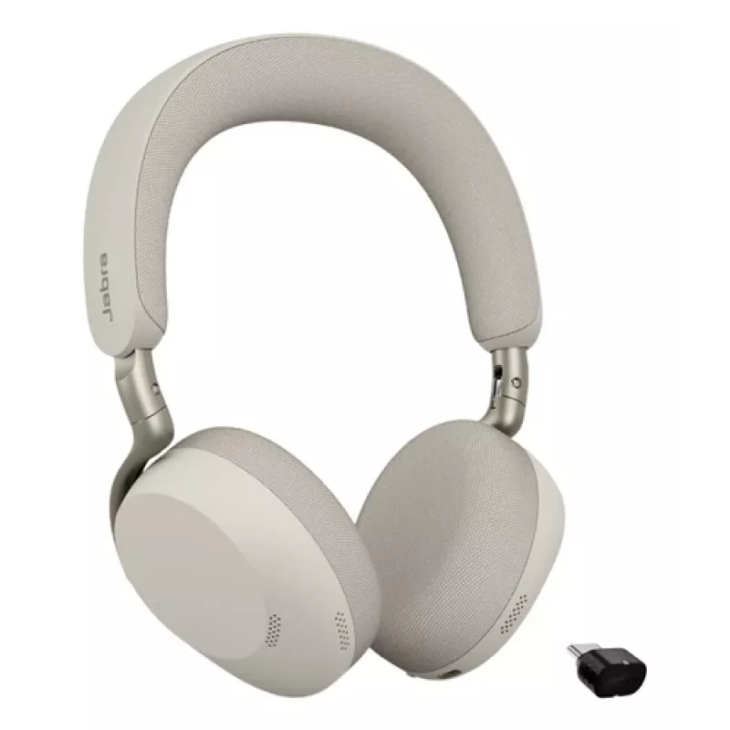 Jabra Evolve3 75 UC Kabelloses On-Ear Bluetooth-Headset mit Geräuschunterdrückung und Link 390c Adapter (Warm Grey)