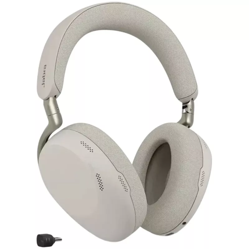 Jabra Evolve3 85 UC Kabelloses Over-Ear-Headset mit aktiver Geräuschunterdrückung und Link 390C Adapter, Warm Grey
