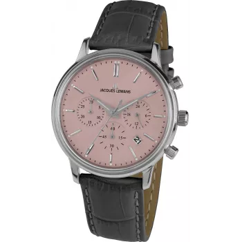 JACQUES LEMANS Liverpool Herren-Chronograph Uhr 1-209F 39mm Edelstahl Schwarzes Zifferblatt