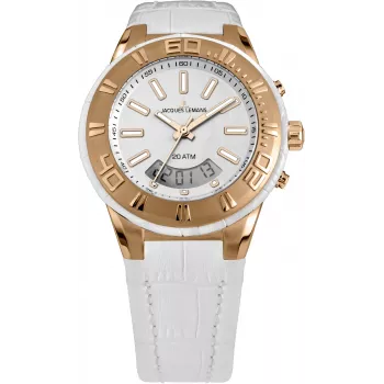 JACQUES LEMANS Liverpool Unisex Quarz Uhr 45mm Edelstahl Schwarzes Zifferblatt Lederarmband 1-1772F