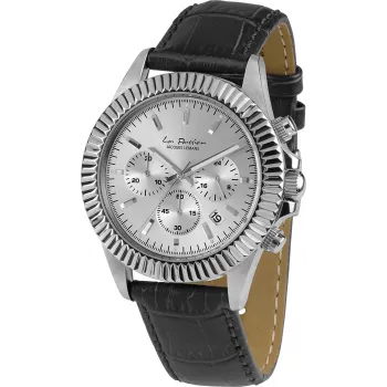 JACQUES LEMANS LP-111B Unisex Analog-Quarzuhr Edelstahlgehäuse Silbernes Zifferblatt Schwarzes Lederarmband