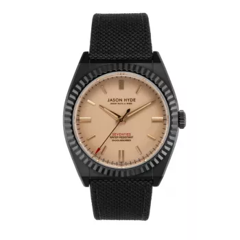 JASON HYDE MAN JH10026 40mm Edelstahl Uhr mit schwarzem Zifferblatt und recyceltem Lederarmband