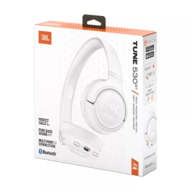 JBL Tune 530BT Kabellose On-Ear-Kopfhörer mit Pure Bass, Bluetooth 5.3, 57-Stunden-Akku, faltbares Design – Weiß