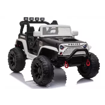 JC666 Polizeiauto Kinder-Elektroauto mit LED-Leuchten, MP3 und Fernbedienung Weiß