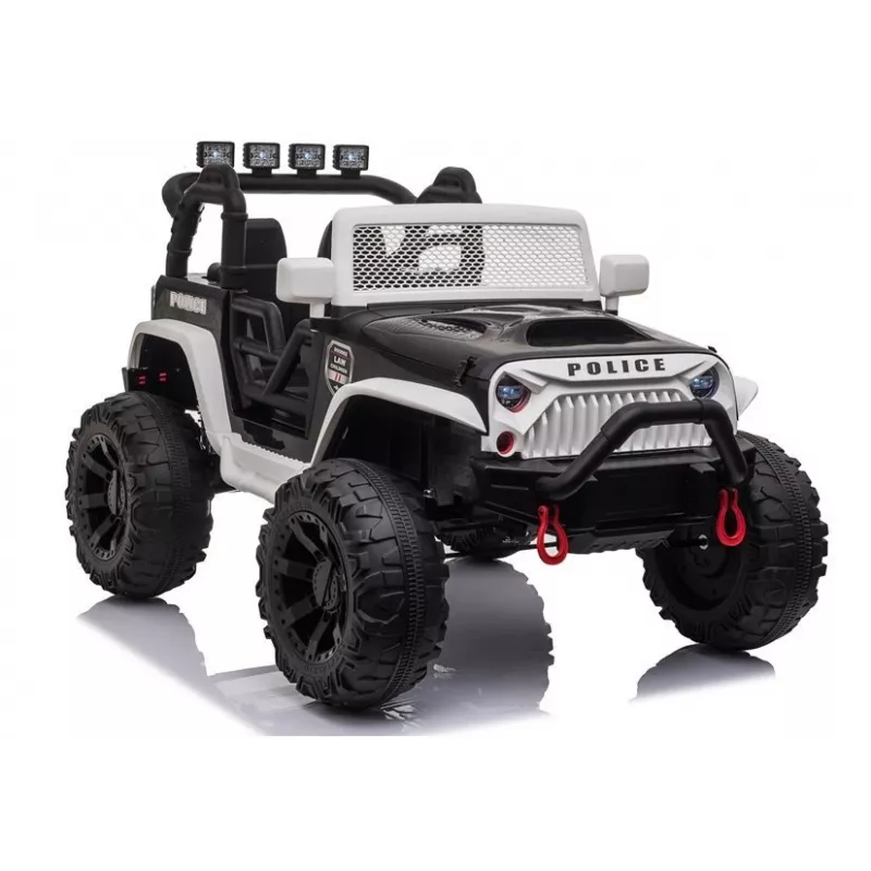 JC666 Polizeiauto Kinder-Elektroauto mit LED-Leuchten, MP3 und Fernbedienung Weiß
