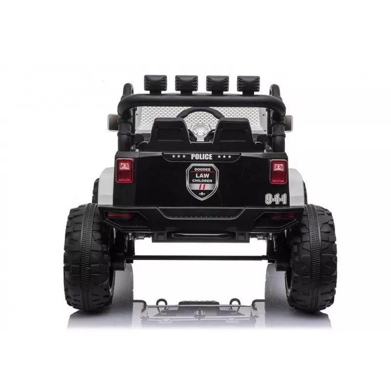JC666 Polizeiauto Kinder-Elektroauto mit LED-Leuchten, MP3 und Fernbedienung Weiß