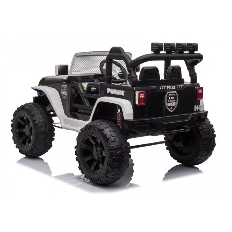 JC666 Polizeiauto Kinder-Elektroauto mit LED-Leuchten, MP3 und Fernbedienung Weiß