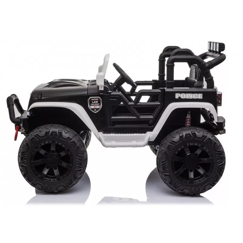 JC666 Polizeiauto Kinder-Elektroauto mit LED-Leuchten, MP3 und Fernbedienung Weiß