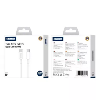 Jellico B1 Durable-Soft Universal USB-C zu USB-C Daten- & Fast-PD-20W-Ladekabel 1m Weiß
