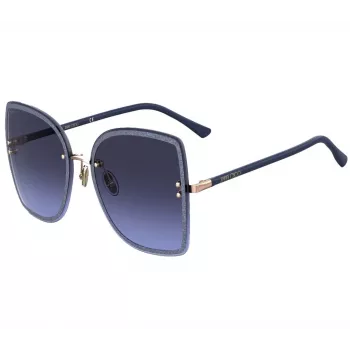 JIMMY CHOO LETI-S-LKSGB Damen Cat-Eye-Sonnenbrille, schwarz-goldener Acetatrahmen, graue Gradientengläser, 62/15/145 mm