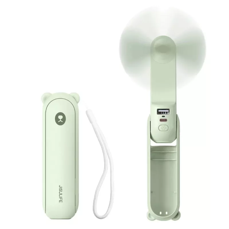 JISULIFE Handventilator 8 Plus 5000mAh USB-C wiederaufladbarer tragbarer Ventilator mit Powerbank und LED-Anzeige - Grün