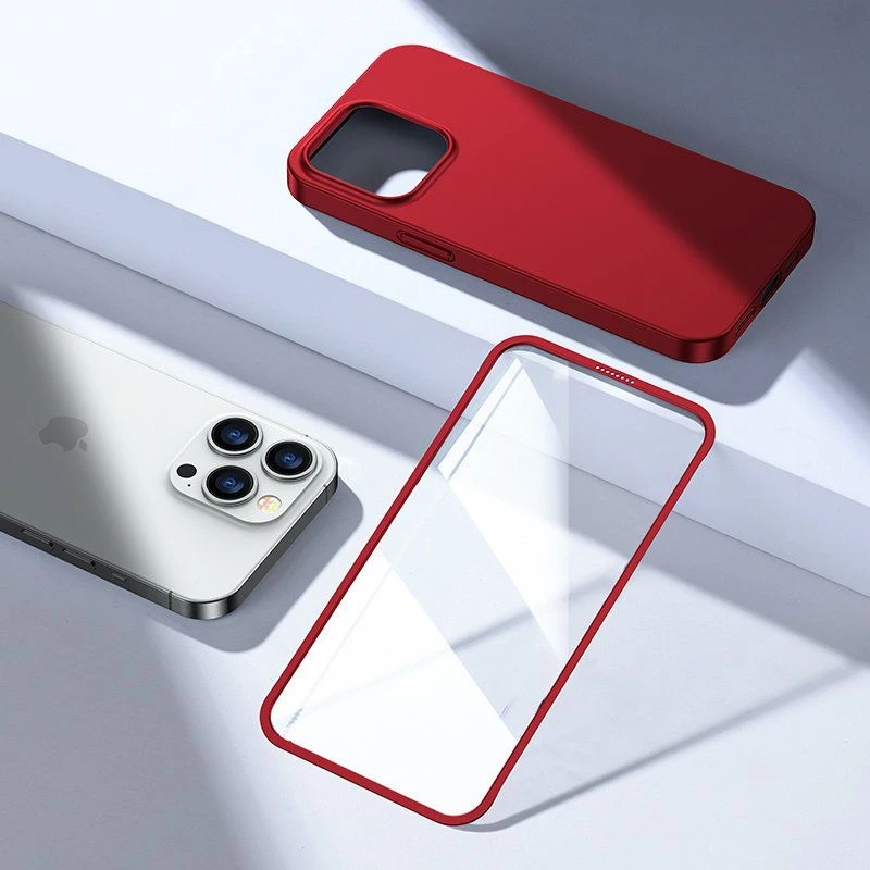 Joyroom 360 Full Case Vorder- und Rückseite für iPhone 13 Pro Max + gehärtete Glasschutzfolie Rot (JR-BP928 Rot)