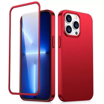 Joyroom 360 Full Case Vorder- und Rückseite für iPhone 13 Pro Max + gehärtete Glasschutzfolie Rot (JR-BP928 Rot)