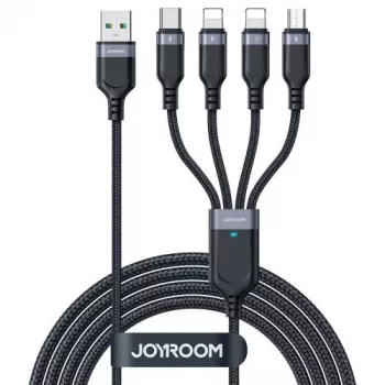 Joyroom 4-in-1 USB-A auf 2x Lightning / USB-C / Micro USB Ladekabel, 3,5A, 1,2m, Schwarz (A18 Serie)