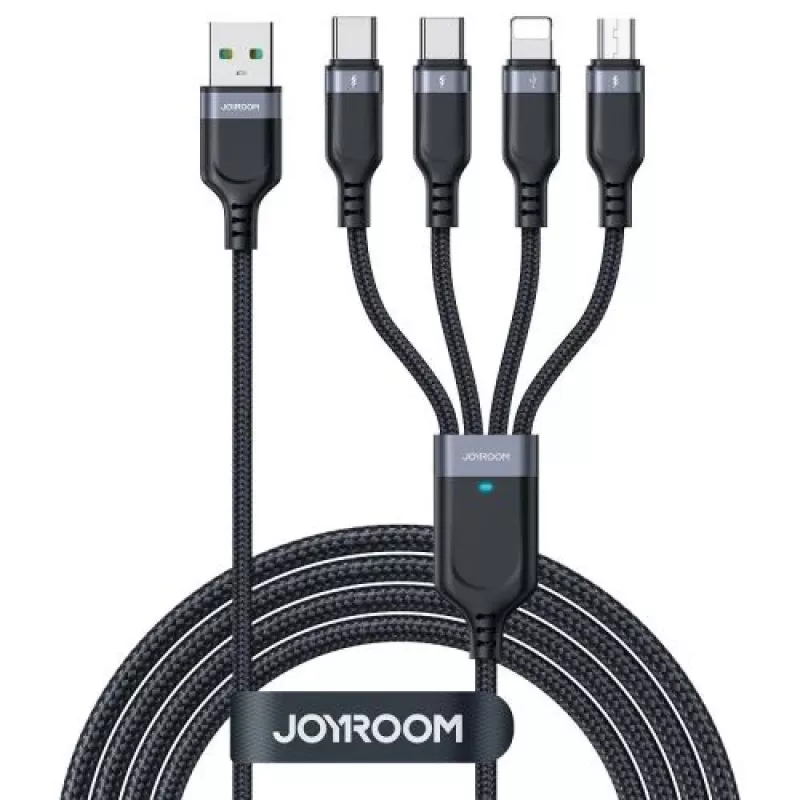 Joyroom 4-in-1 USB - Lightning/ Type-C/ Type-C/ Micro USB Kabel Multi-Color Series A18, 3,5A, 1,2m, Schwarz (S-1T4018A18c)