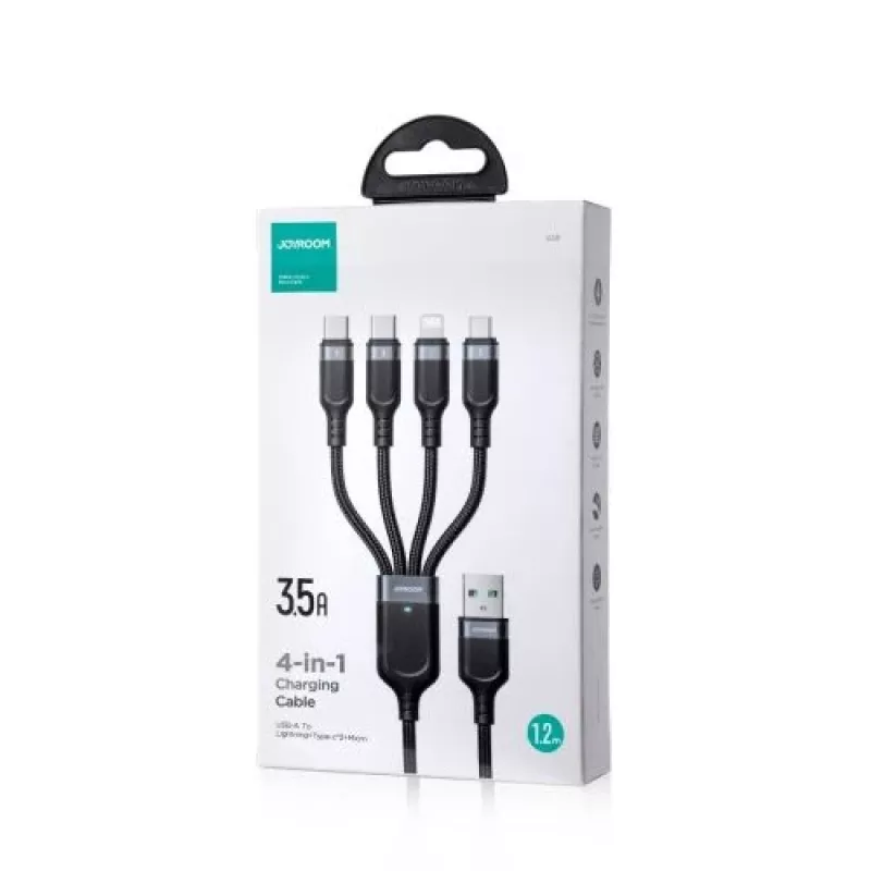Joyroom 4-in-1 USB - Lightning/ Type-C/ Type-C/ Micro USB Kabel Multi-Color Series A18, 3,5A, 1,2m, Schwarz (S-1T4018A18c)