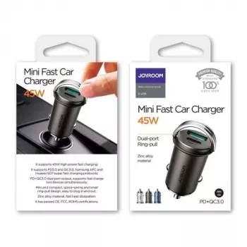 JOYROOM 45W USB-Autoladegerät mit USB-C und USB-A, Power Delivery, Quick Charge 3.0, AFC, SCP, Grau (C-A35)