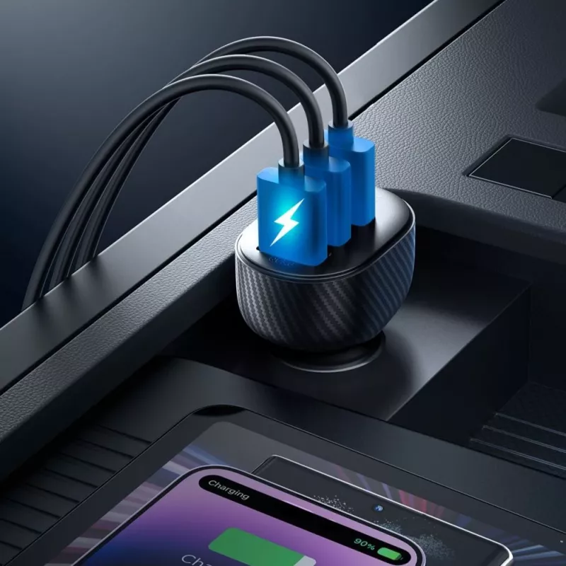 Joyroom JR-CCD03 Auto-Ladegerät mit Digitalanzeige, 3x USB-A, 17W, 3,4A, Schwarz