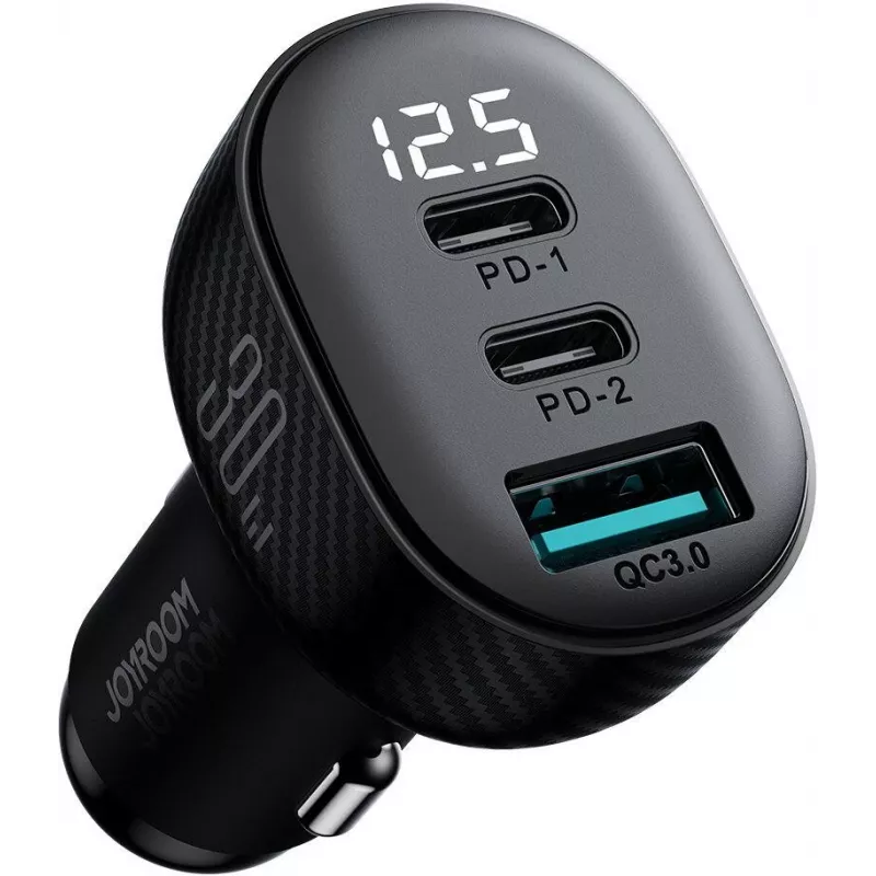 Joyroom JR-CCD04 Auto-Ladegerät 30W 2x USB-C USB-A mit Digitalanzeige - Schwarz