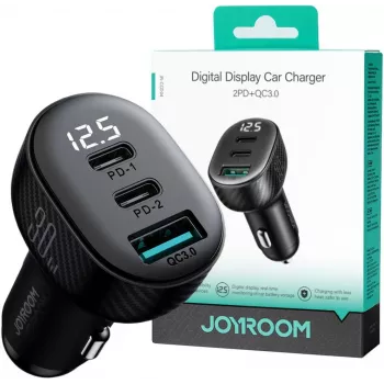 Joyroom JR-CCD04 Auto-Ladegerät 30W 2x USB-C USB-A mit Digitalanzeige - Schwarz