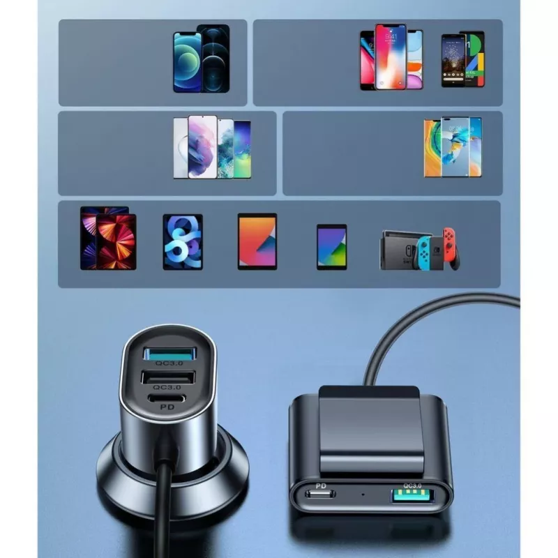 Joyroom JR-CL05 72W 5-Port Car Charger mit 2xPD und 2xQC3.0, 1,5m Kabel, Schwarz