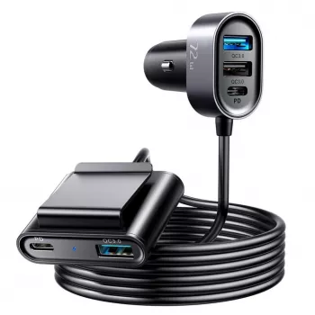Joyroom JR-CL05 72W 5-Port Car Charger mit 2xPD und 2xQC3.0, 1,5m Kabel, Schwarz