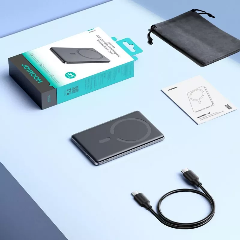 Joyroom JR-PBM08 5000mAh 20W Ultra-Thin Magnetic Wireless Power Bank - Grau