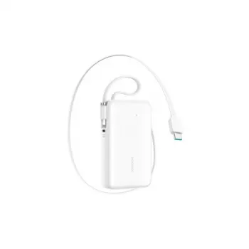 Joyroom JR-PR2L Powerbank 10000 mAh 35W mit integriertem ausziehbarem USB-C- und Lightning-Kabel (0,7 m) Weiß