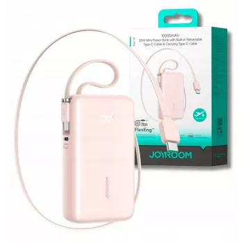 Joyroom JR-PR2L Power Bank 10000 mAh 35W mit Digitalanzeige, integriertem ausziehbarem 2x Type-C Lanyard-Kabel (0,7 m) Pink
