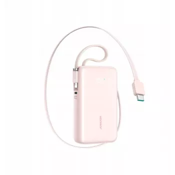 Joyroom JR-PR2L Powerbank 10000 mAh 35W mit Digitalanzeige, ausziehbaren USB-C- und Lightning-Kabeln (0,7 m) Pink